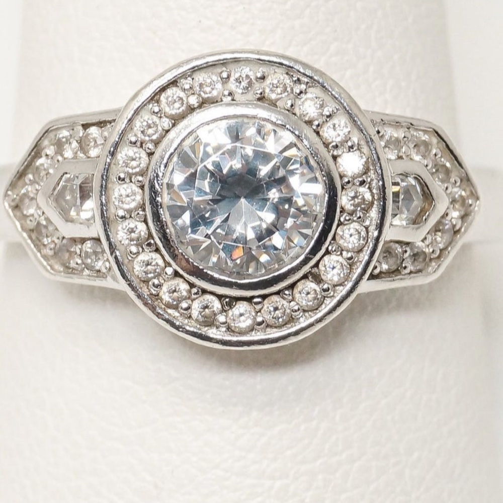 Vintage Cz Sterling Silver Statement Ring - image 1